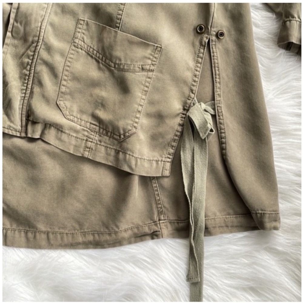 Pam & Gela Jacket Utility Coat Olive Green Tencel Side Ties Casual Size Small - Picture 5 of 10